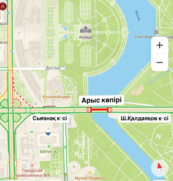 В Астане временно ограничат движение на мосту Арыс